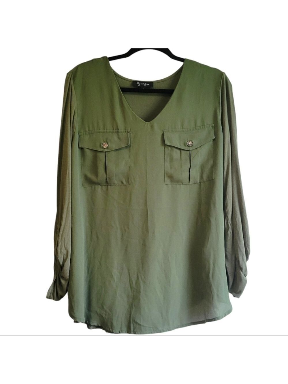 Lily Morgan Green Flowy Long Sleeve Blouse Womens size Large